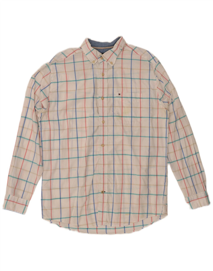 TOMMY HILFIGER Chemise Coupe Classique Homme Blanc Moyen à Carreaux Coton