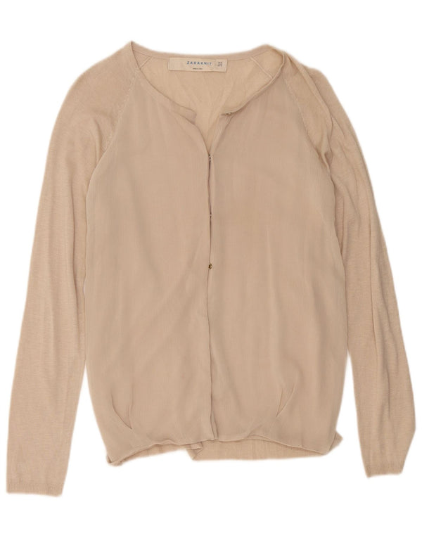 Zara Cardigan à manches longues pour femme UK 12 Beige moyen