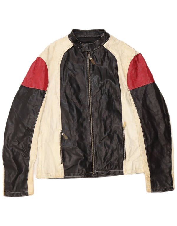 veste de course en cuir homme vintage UK 42 XL Black Colourblock