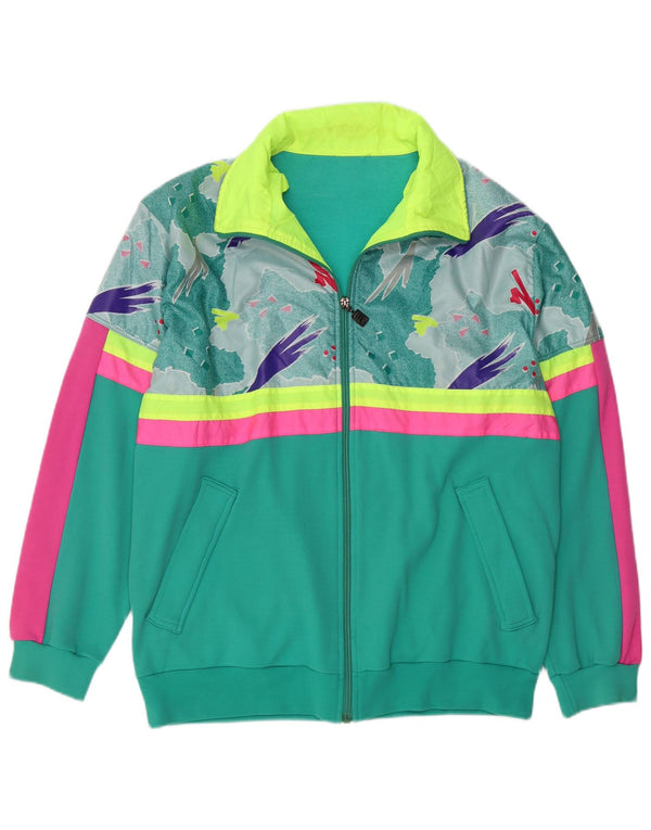 VINTAGE Mens Survêtement Top Veste Grand Vert Géométrique