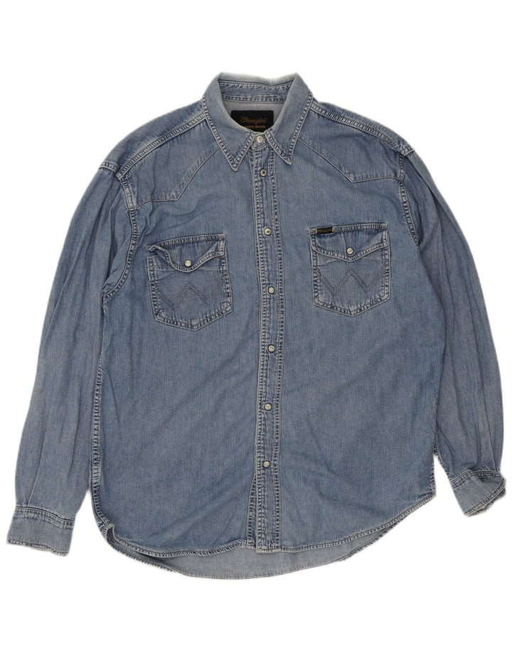 Wrangler Chemise en jean western pour homme en coton bleu moyen