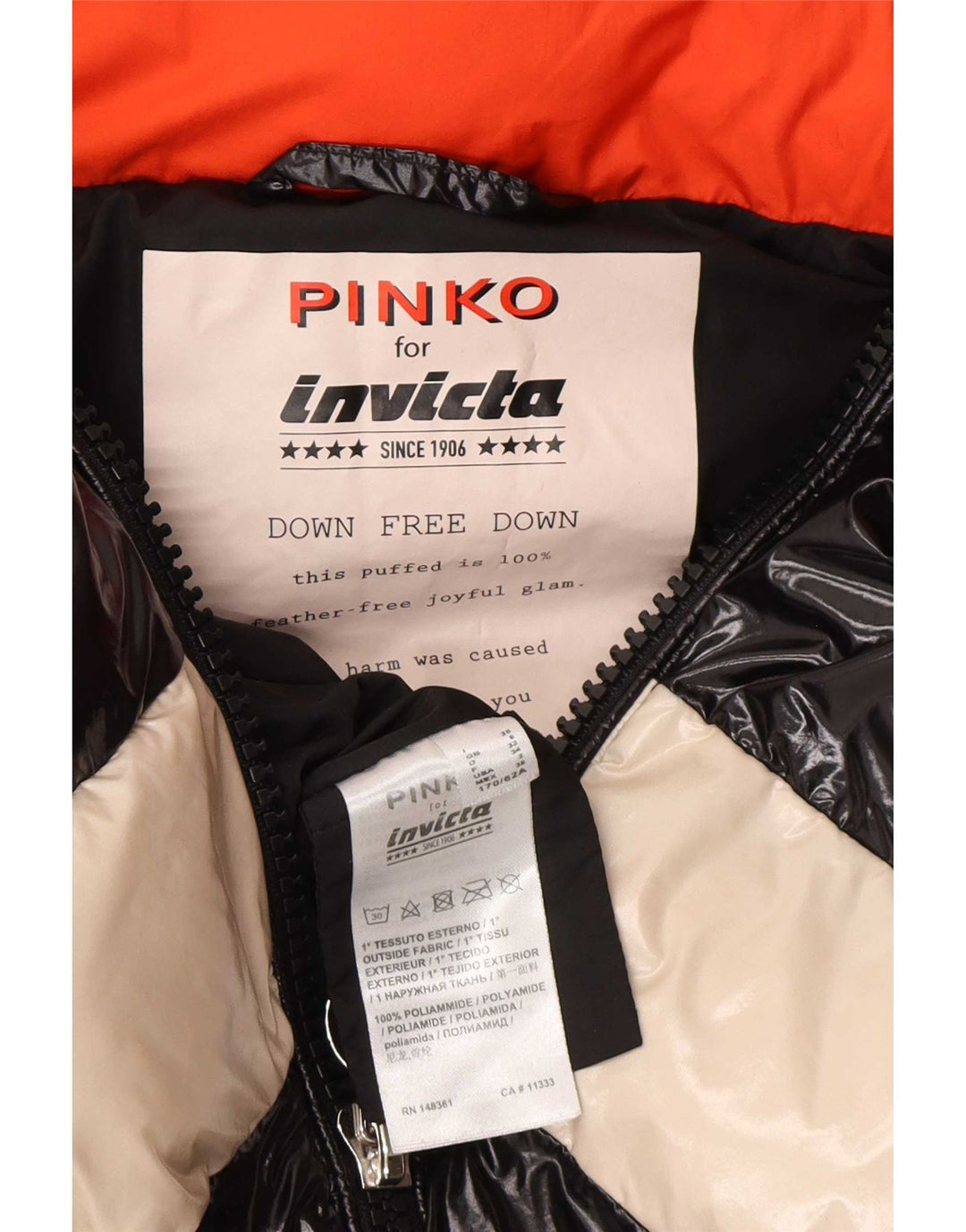 Pinko Veste matelassée surdimensionnée graphique pour femme UK 6 XS Noir Colourblock