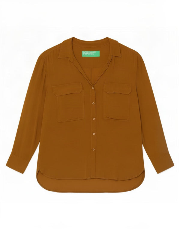 Benetton Chemise Chemisier Femme UK 16 Large Beige