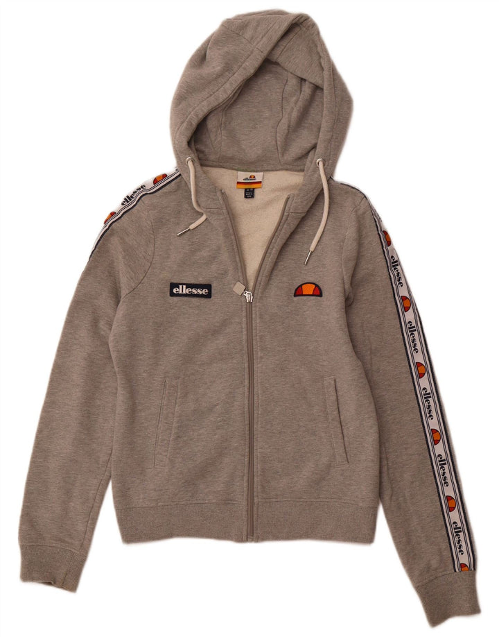 ELLESSE Pull à capuche zippé graphique pour femme UK 10 Petit coton gris