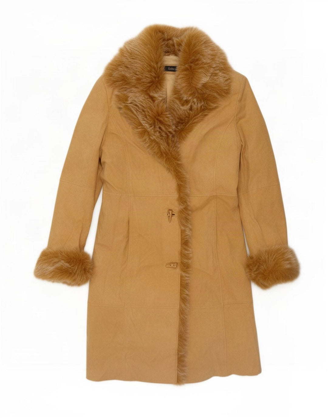vintage Femme Suède Pardessus EU 38 Cuir Beige Moyen