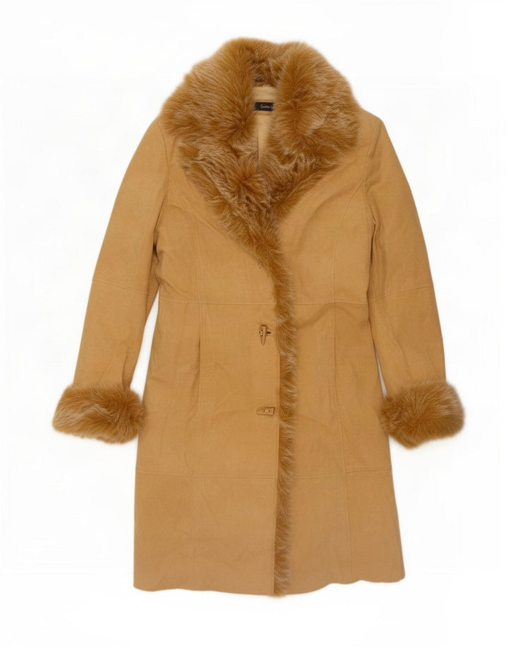 vintage Femme Suède Pardessus EU 38 Cuir Beige Moyen