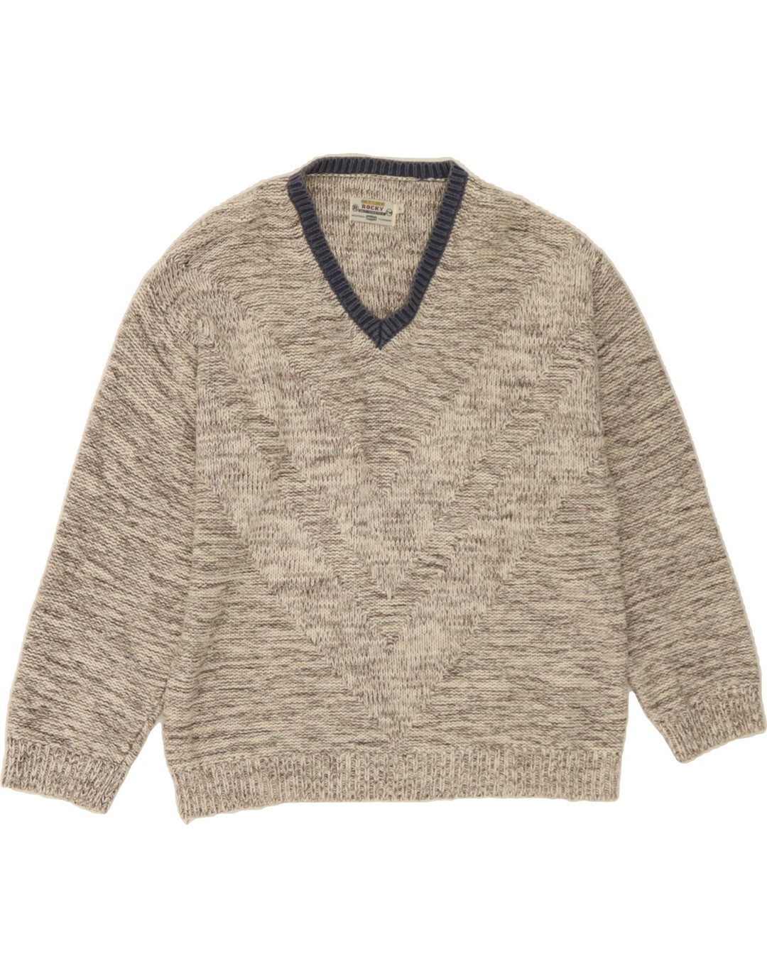 ROCKY Mens V-Neck Jumper Sweater Large Grey Flecked Cotton Vintage Rocky and Second-Hand Rocky from Messina Hembry 