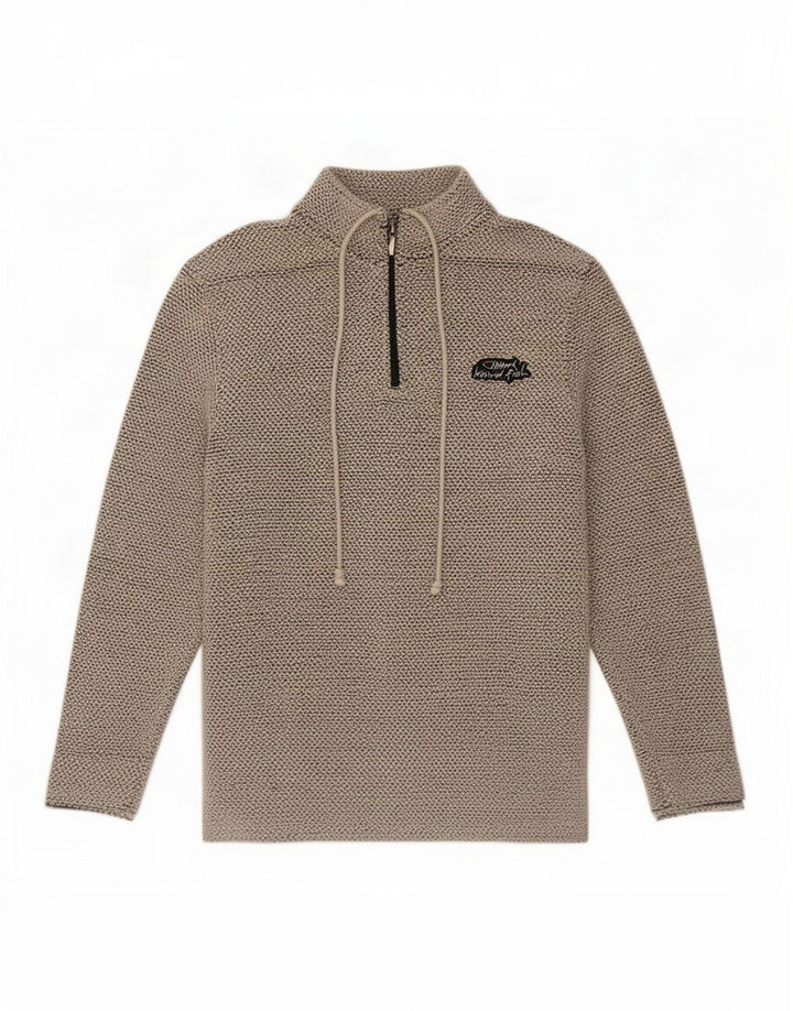 Weird Fish Sweat-shirt à col zippé pour homme en coton gris Taille L