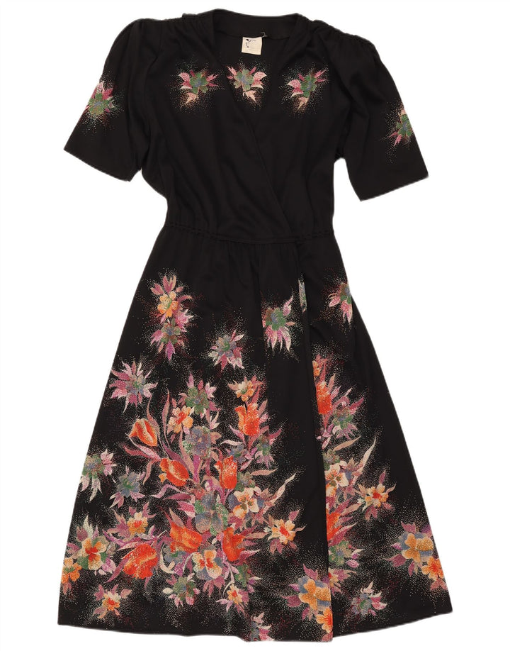 Chic Femmes Voir À Travers Robe Portefeuille UK 12 Moyen Noir Floral