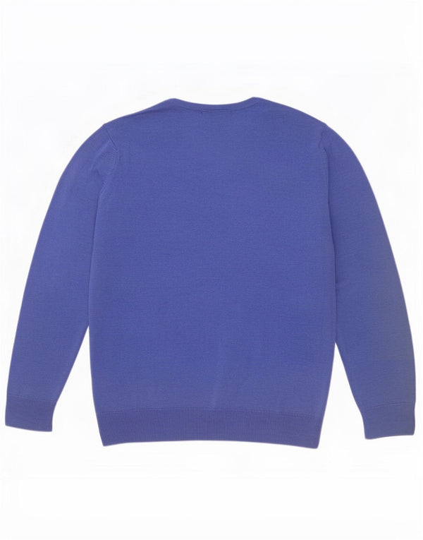 Marks & Spencer Pull col en V pour femme UK 12 Bleu moyen Laine mérinos