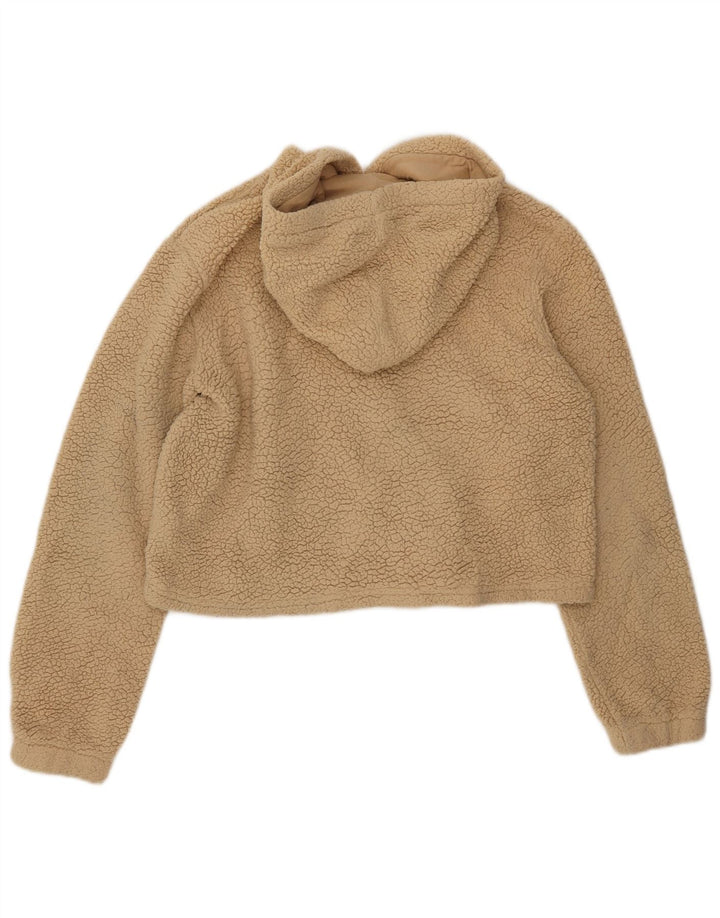 FILA Femme Crop Graphic Fleece Jumper UK 16 Large Beige Polyester