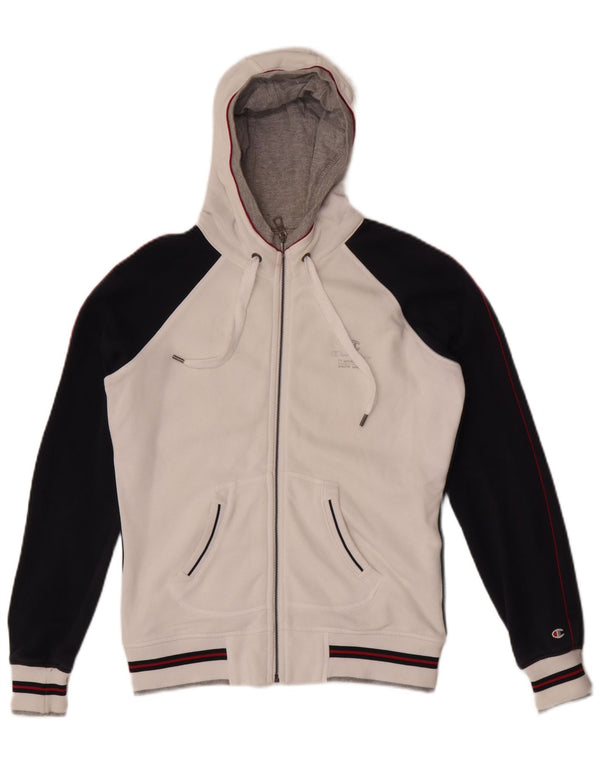 Champion Pull à capuche zippé pour femme UK 10 Petit coton color block blanc