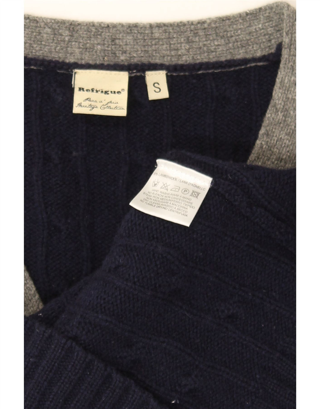 REFRIGUE Cardigan Homme Pull Petit Bleu Marine Rayé en Laine d'Agneau