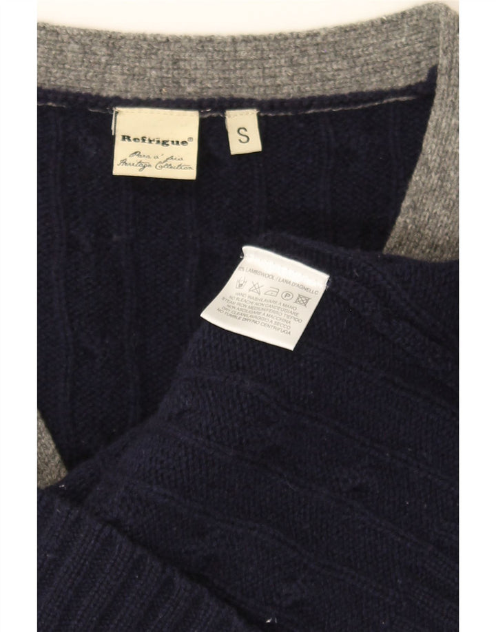 REFRIGUE Cardigan Homme Pull Petit Bleu Marine Rayé en Laine d'Agneau