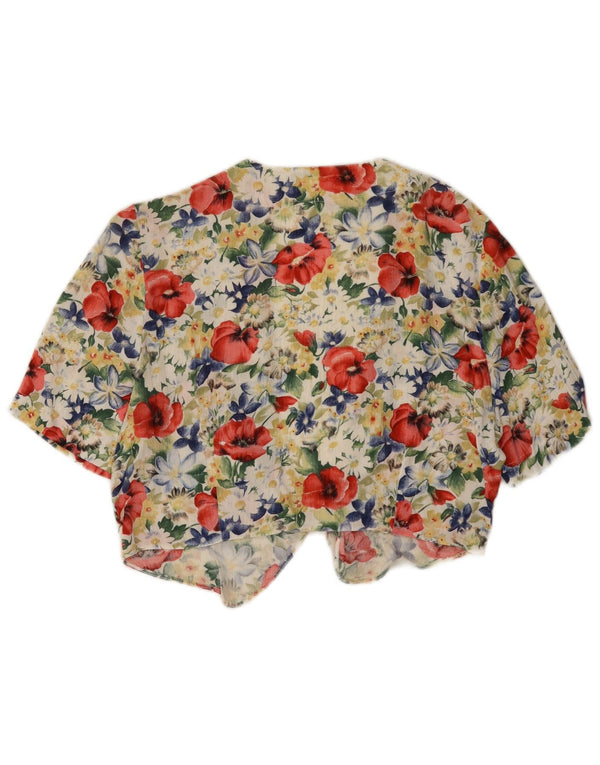 vintage Womens Crop Blouse Top UK 12 Moyenne Viscose Florale Multicolore