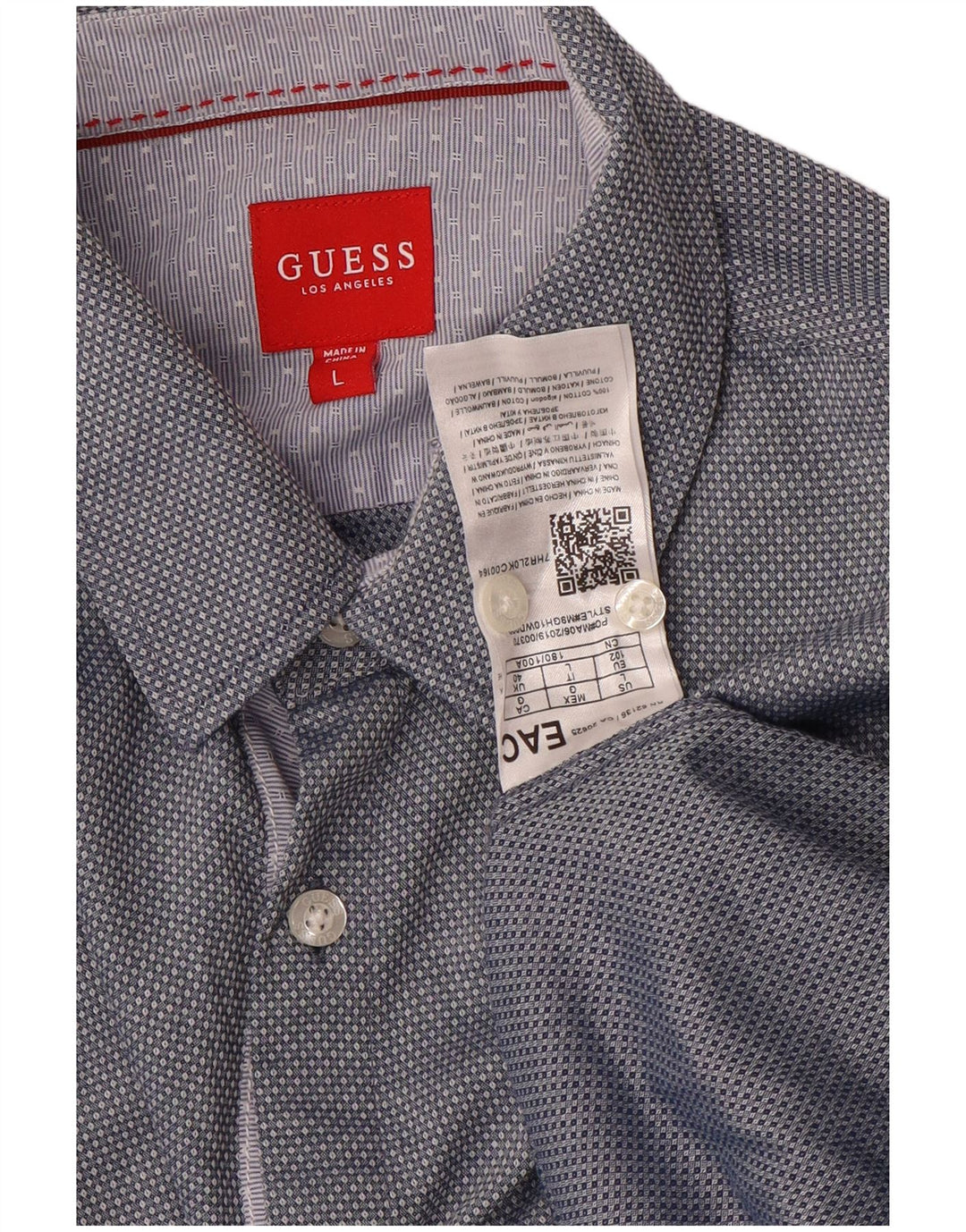 Guess Chemise Homme Large Bleu Géométrique Coton