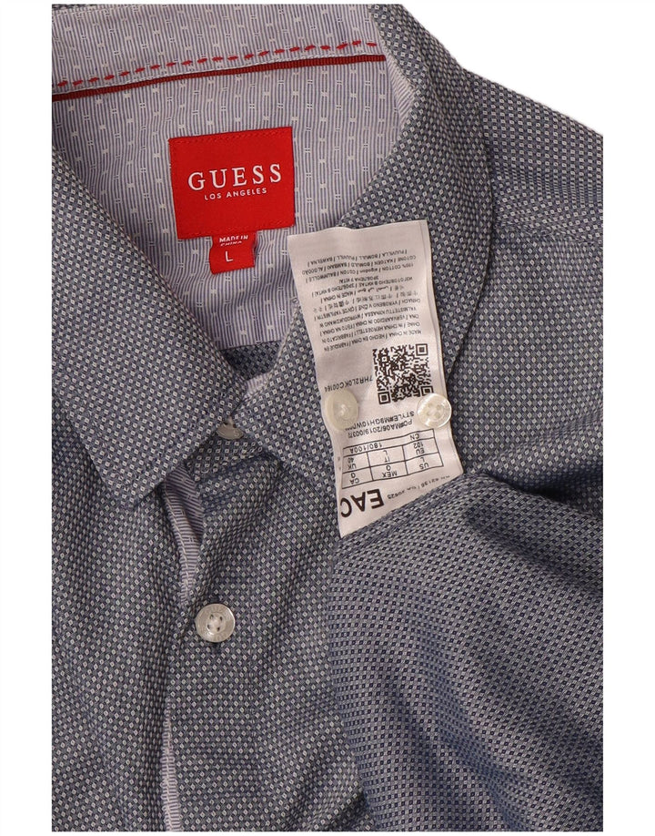 Guess Chemise Homme Large Bleu Géométrique Coton