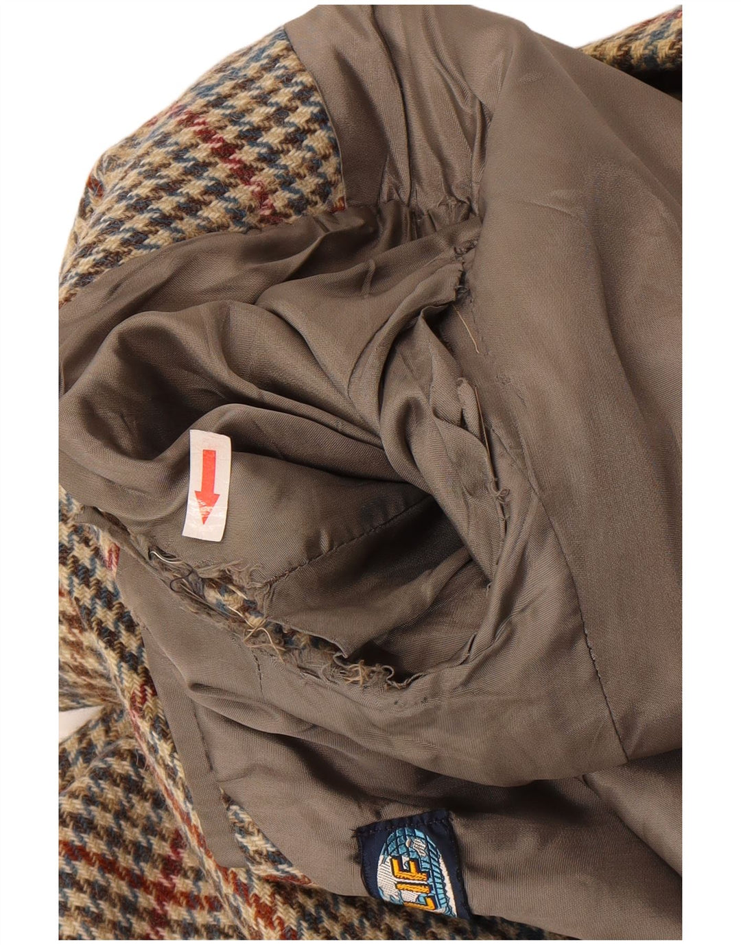 vintage Homme 2 Bouton Blazer Veste IT 46 Petite Laine Beige Pied-de-Poule