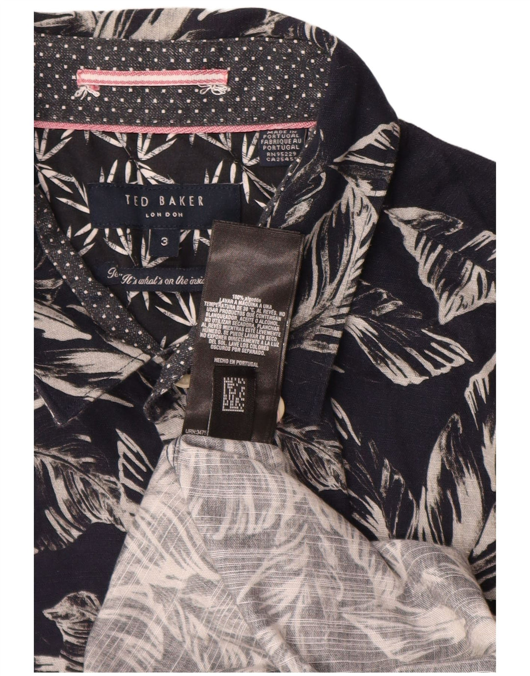 Ted Baker Chemise à manches courtes pour homme Taille 3 Bleu marine moyen Coton floral