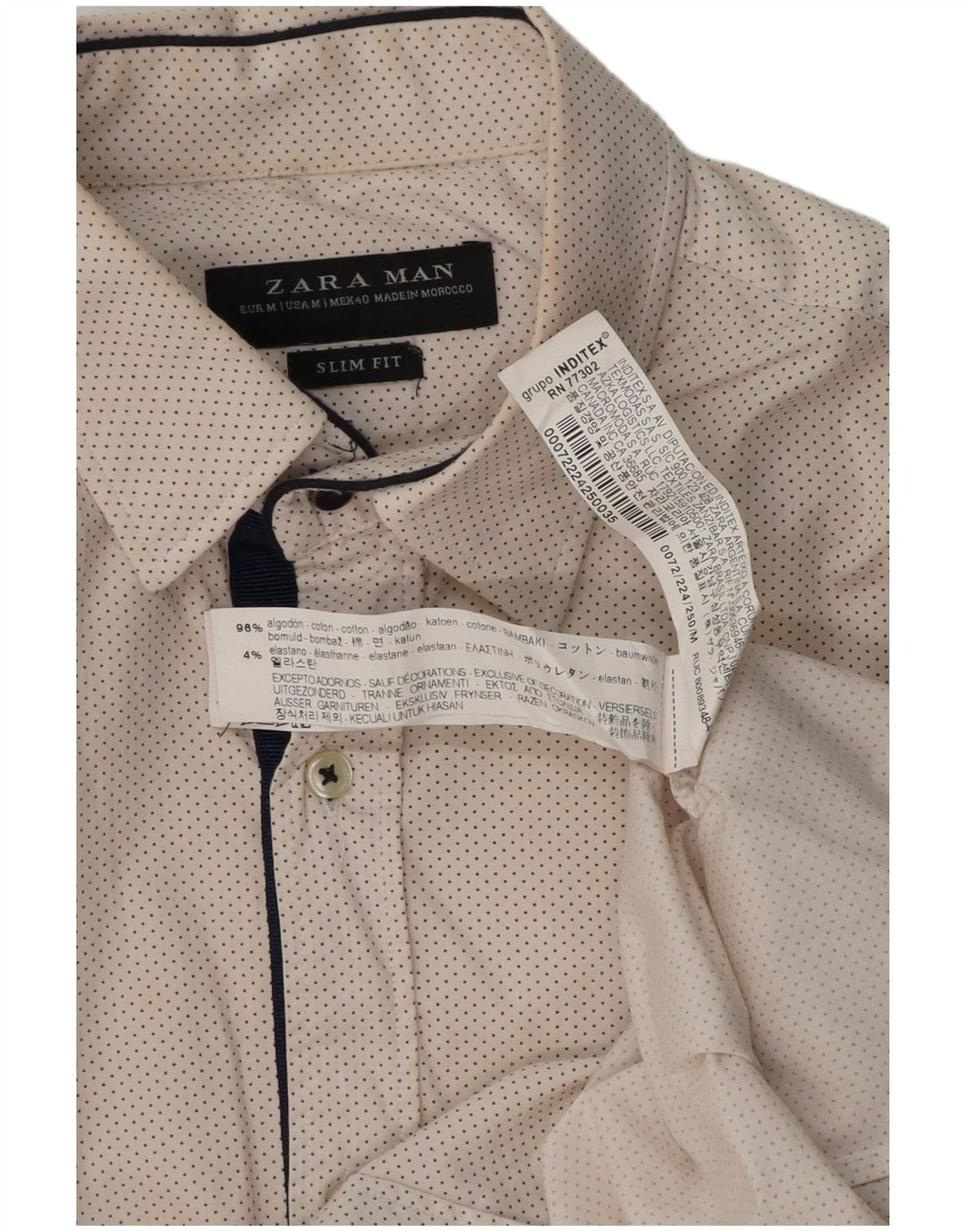 Zara Chemise Slim Fit En Coton À Pois Blanc Moyen |