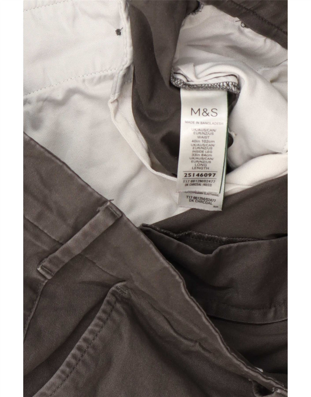 Marks & Spencer Pantalon Chino Coupe Regular Homme W40 L33 Gris Coton