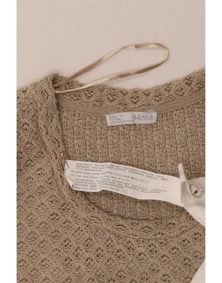 Zara Womens Crochet Blouse Top UK 12 Beige Moyen Colorblock Polyester