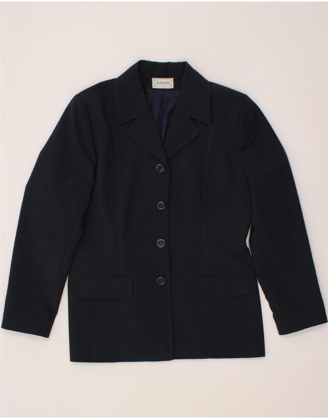 VINTAGE Womens 4 Button Blazer Jacket UK 16 Large Navy Blue Polyester Vintage Vintage and Second-Hand Vintage from Messina Hembry 