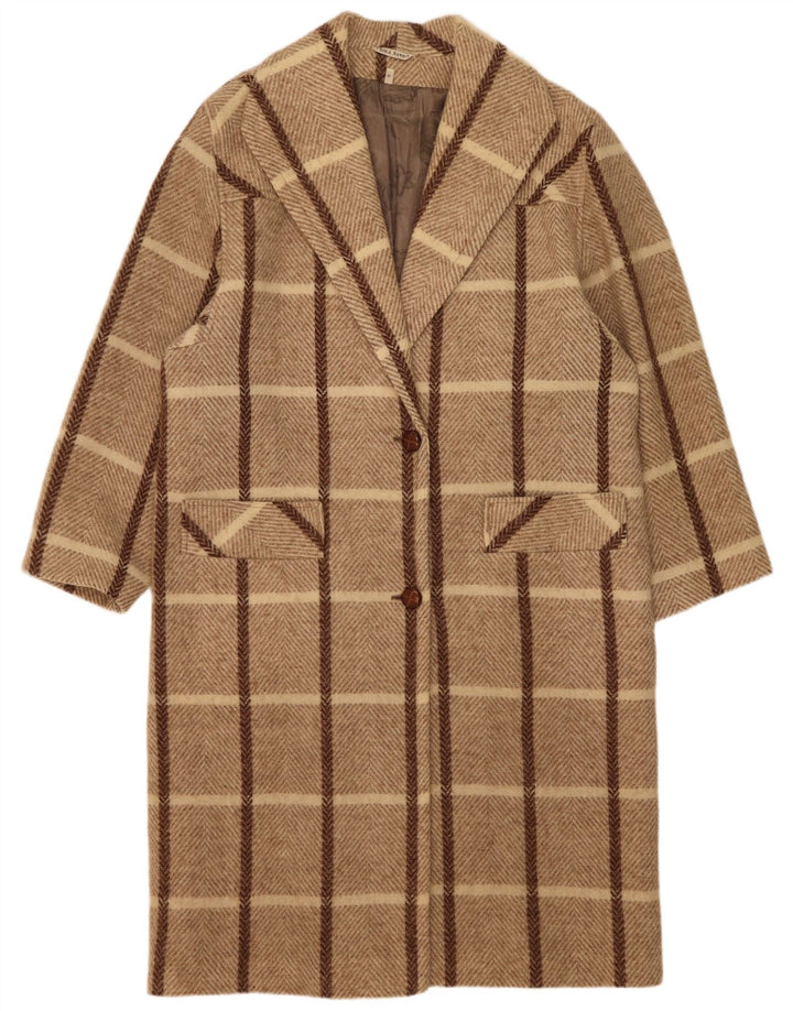 vintage Femme Manteau surdimensionné UK 14 Laine à carreaux beige moyen
