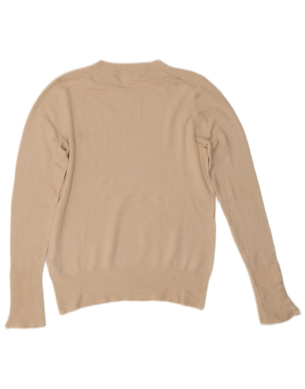 Zara Pull à col rond pour femme UK 12 Viscose beige moyen
