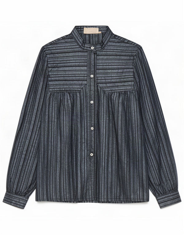 Chemisier femme vintage IT 40 Petite soie rayée bleue