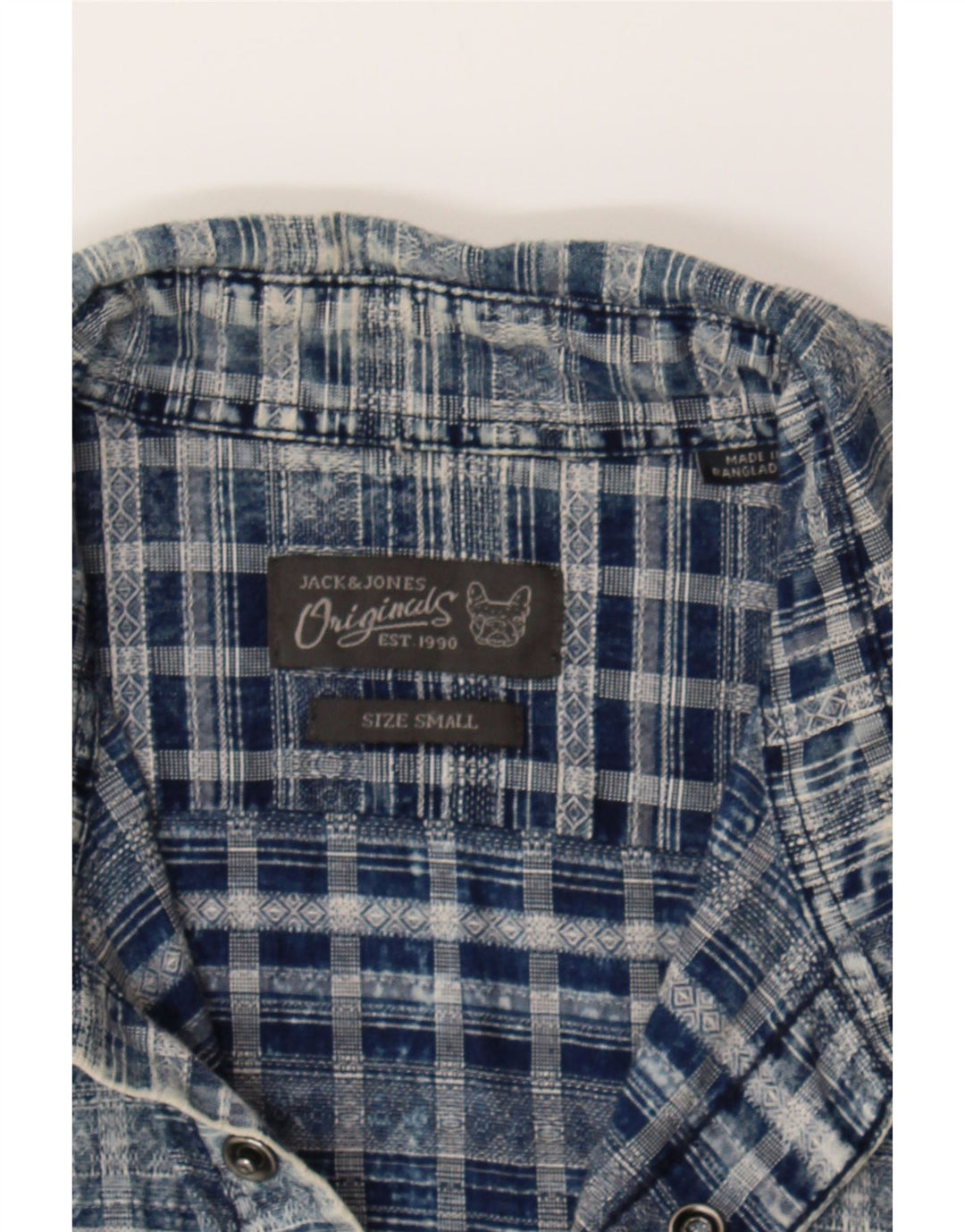 JACK & JONES Mens Shirt Small Blue Check Cotton Vintage Jack & Jones and Second-Hand Jack & Jones from Messina Hembry 