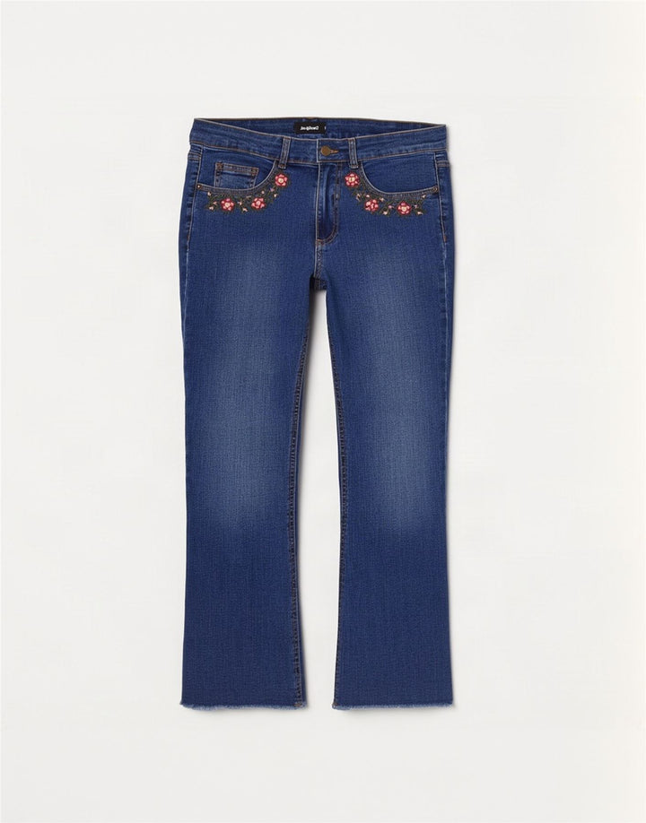 Desigual Jeans Bootcut Femme EU 38 Medium W28 L27 Bleu Floral Coton