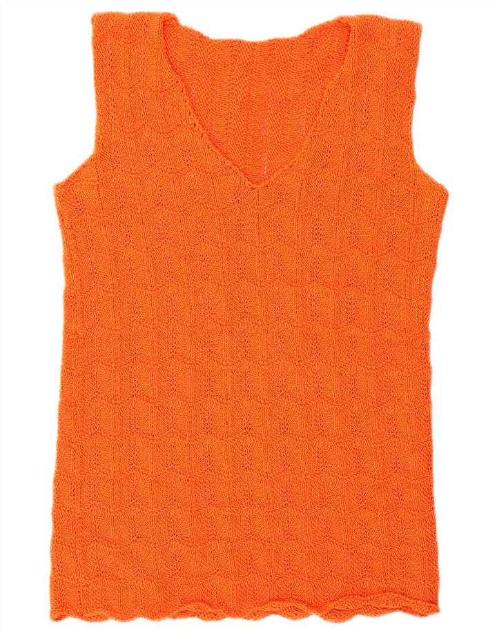 vintage Womens Vest Débardeur UK 14 Orange Moyen