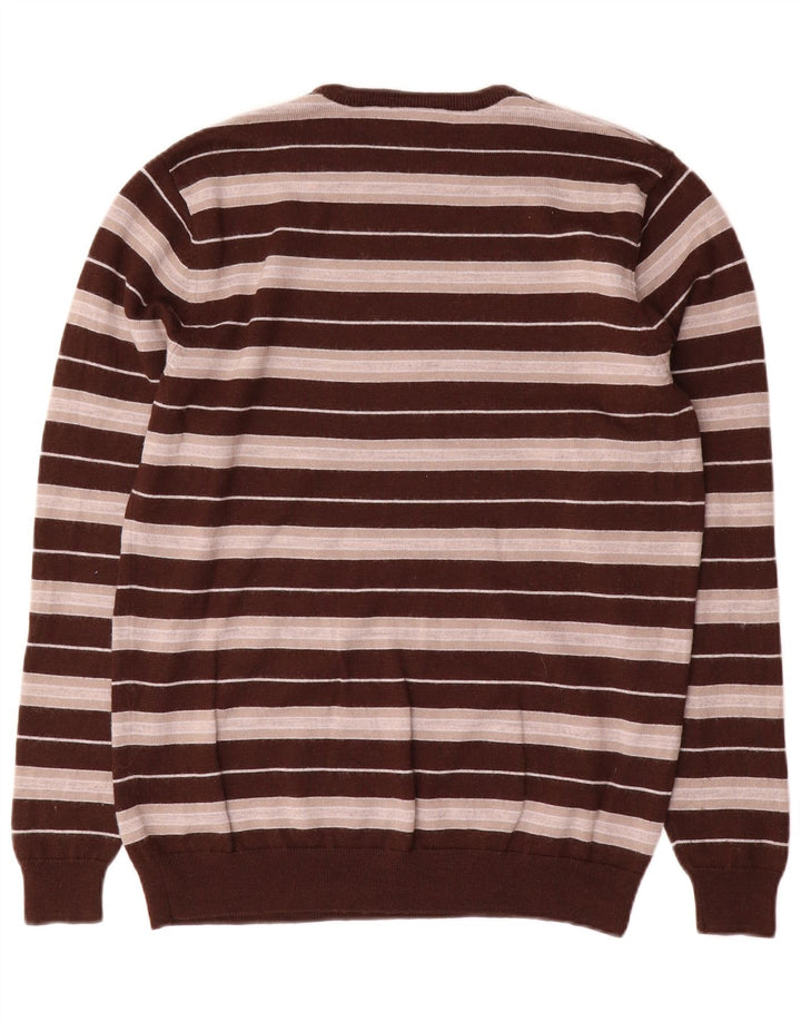 Lacoste Mens Crew Neck Jumper Sweater Taille 3 Petite laine rayée marron