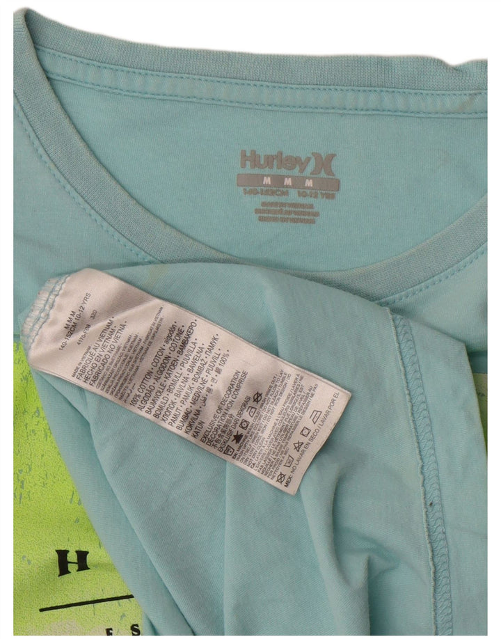 HURLEY Boys Graphic Top Long Sleeve 10-11 Years Medium  Turquoise Cotton