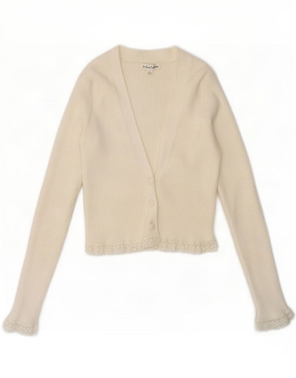 vintage Femme Cardigan Top UK 8 Petite Viscose Blanche