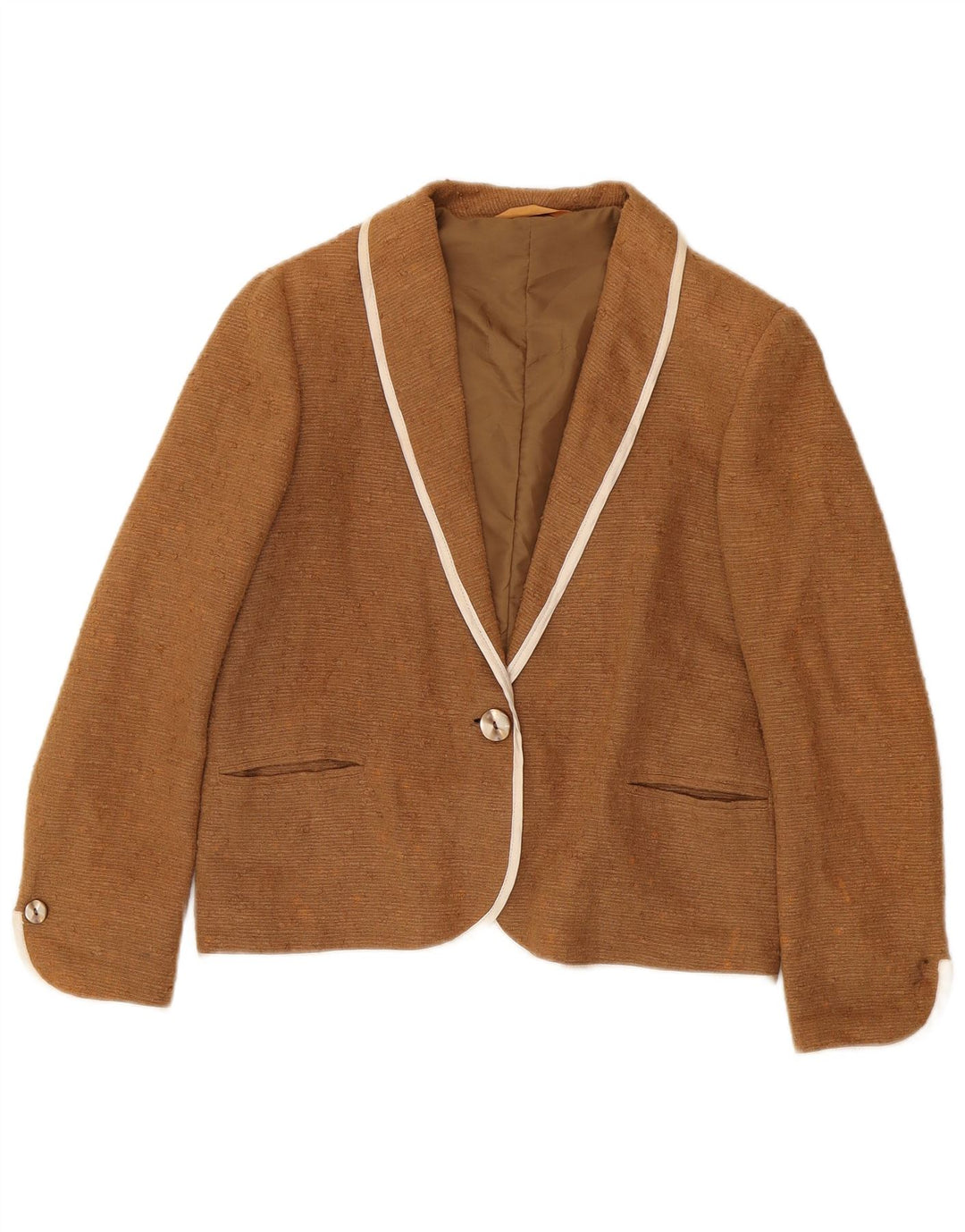 vintage Femme 1 Bouton Blazer Veste UK 14 Moyen Brun Ramie