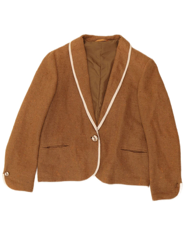 vintage Femme 1 Bouton Blazer Veste UK 14 Moyen Brun Ramie