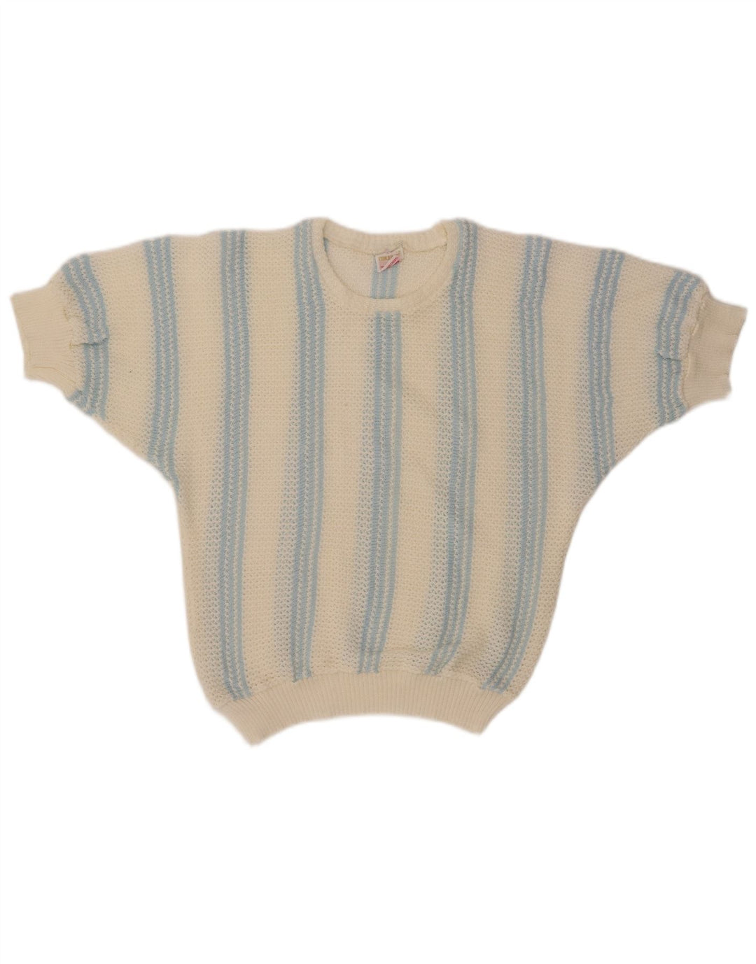 VINTAGE Pull col bateau femme UK 12 Medium Off White Rayé