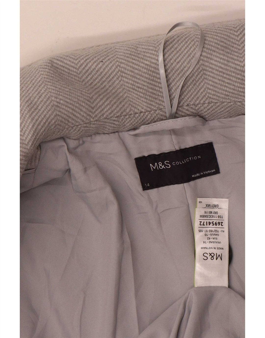 Marks & Spencer Manteau pour femme UK 44 Large Gris à chevrons Polyester