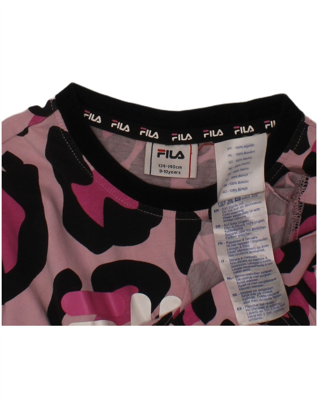 FILA T-shirt court graphique pour fille 9-10 ans en coton imprimé animal rose