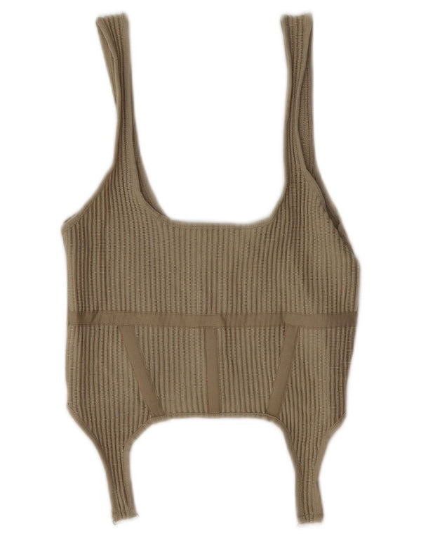 Zara Femme Crop Top UK 8 Petit Beige Polyester
