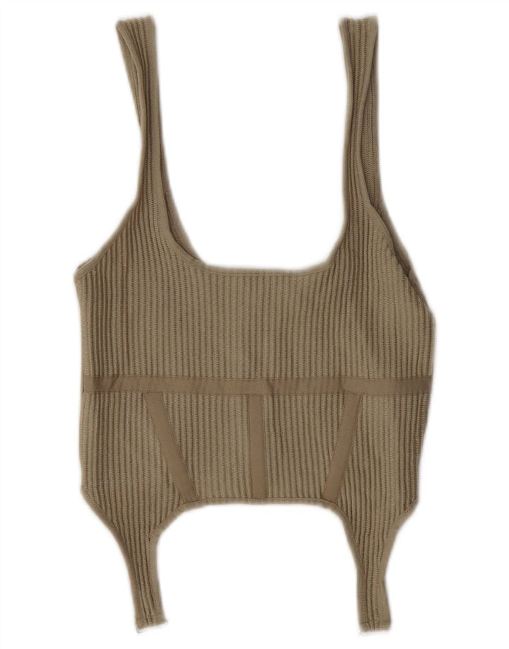 Zara Femme Crop Top UK 8 Petit Beige Polyester