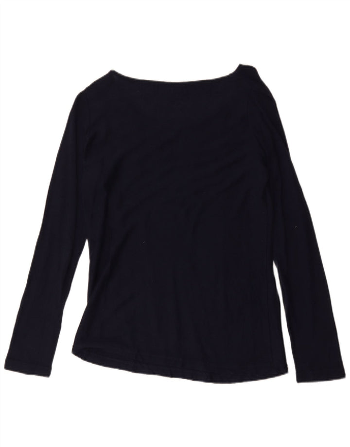 Zara Femme Top Manches Longues UK 12 Moyen Bleu Marine Coton