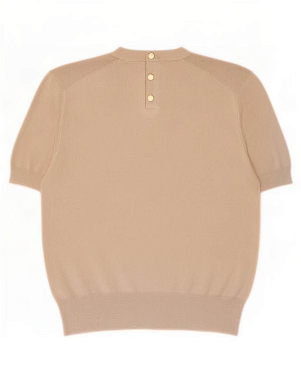 Zara Pull à manches courtes et col rond pour femme UK 20 2XL Beige Viscose