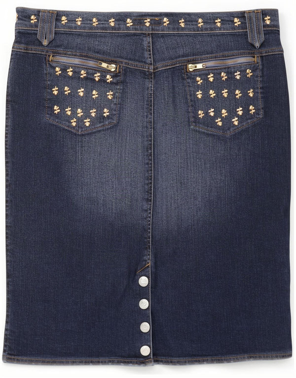 Blumarine Jupe en jean pour femme IT 46 Large W32 Bleu Floral Coton