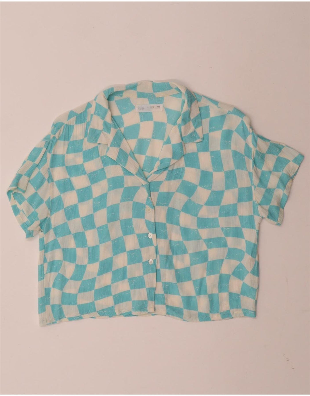 Chemisier chemise à manches courtes fille ZARA 11-12 ans bleu géométrique viscose