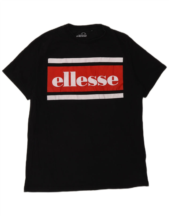 Ellesse T-Shirt Graphique Haut en Coton Colorblock Noir Moyen Homme