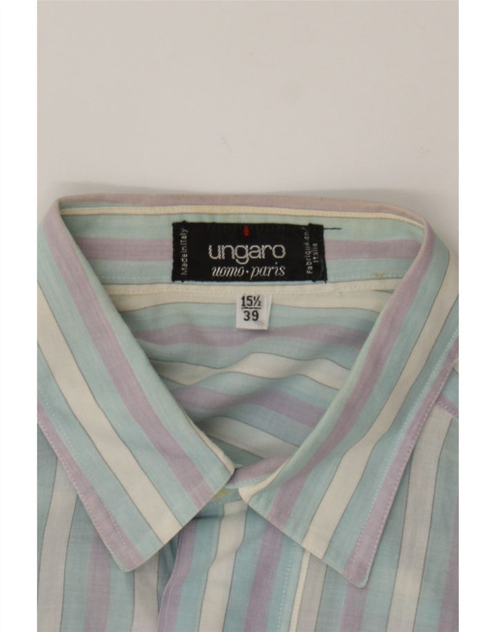 UNGARO Mens Shirt Size 15 1/2 39 Medium Blue Striped Vintage Ungaro and Second-Hand Ungaro from Messina Hembry 