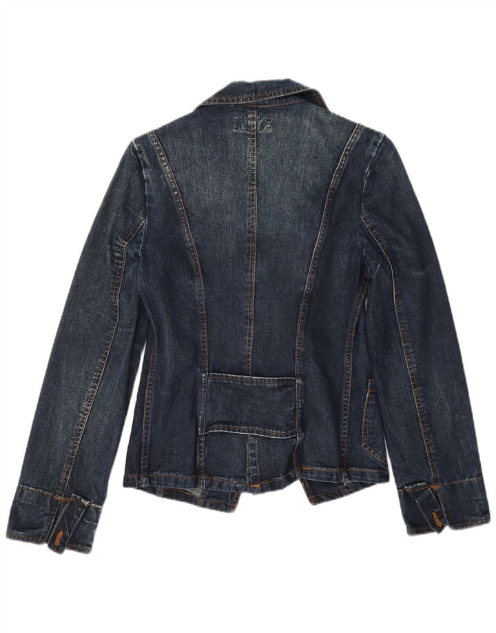 vintage Femme Denim 1 Bouton Blazer Veste UK 10 Petit Bleu